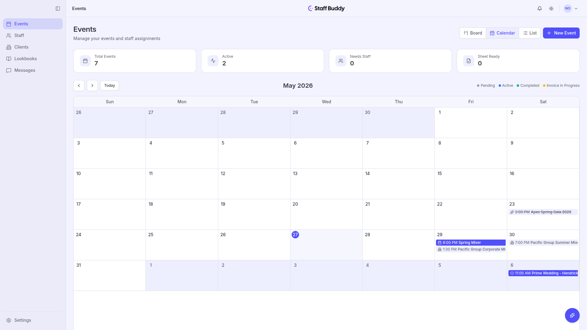 Staff Buddy events calendar